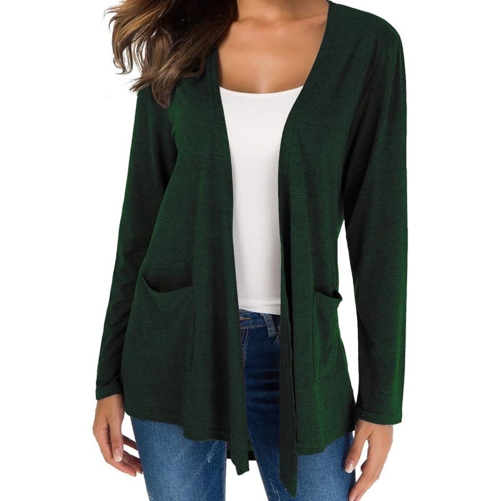 TownCat Cardigans for Women Loose Casual‎ Long Sleeved Open Front Green Sz Small